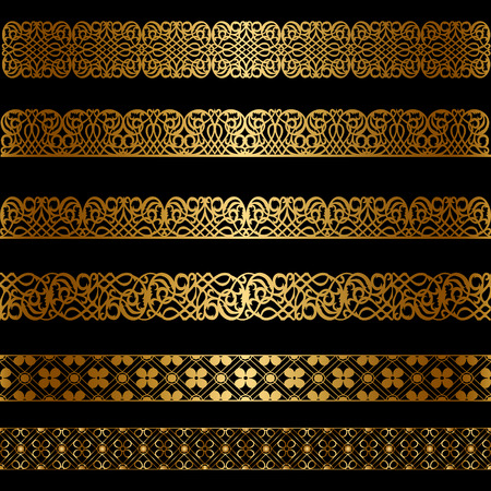 Set of gold borders on black backgroundのイラスト素材