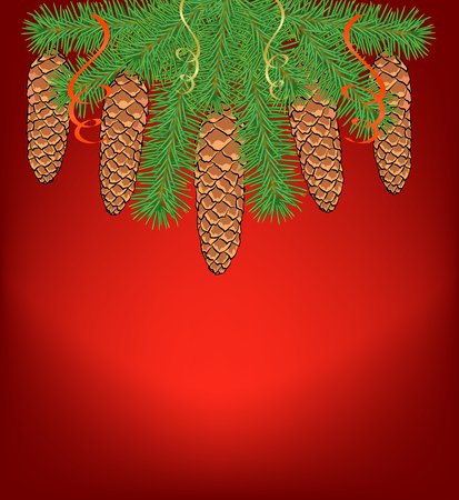 Christmas background with fir branches and conesのイラスト素材