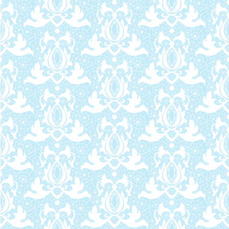 White seamless lace pattern on a blue backgroundのイラスト素材