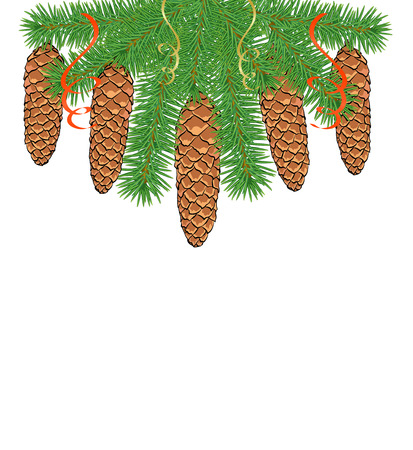 Christmas background with fir branches and conesのイラスト素材