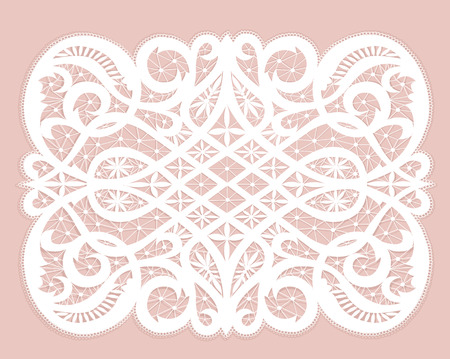 White lace doily with flowery pattern on a pink backgroundのイラスト素材