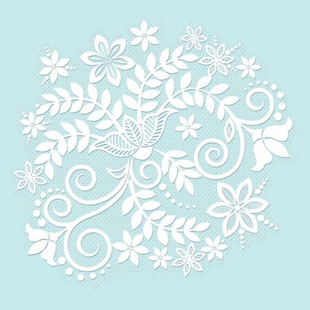 Turquoise lace floral element on white backgroundのイラスト素材