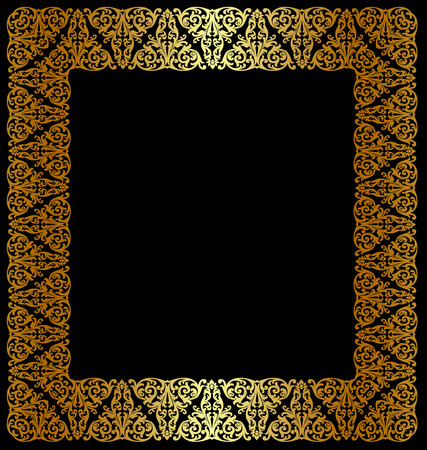 Gold frame with ornament on black backgroundのイラスト素材