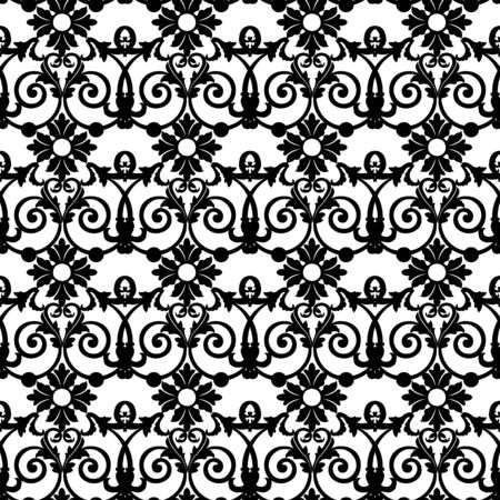 seamless black floral pattern on a white backgroundのイラスト素材