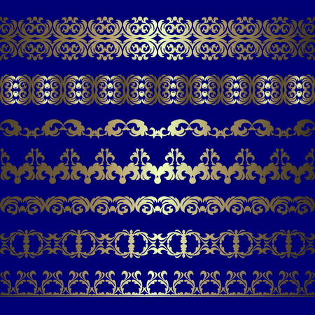 Set of gold borders on dark blue backgroundのイラスト素材
