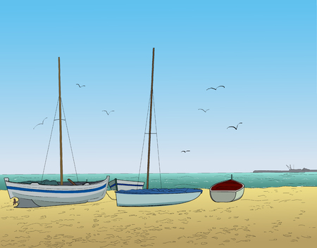 boats and seaのイラスト素材