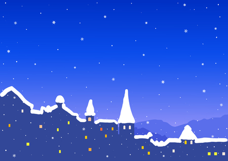 Night city with buildings and illuminated windowsのイラスト素材
