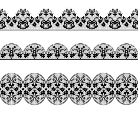 Set of black lace borders on whiteのイラスト素材
