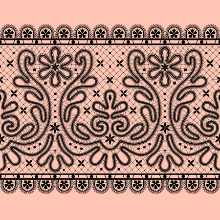 Black lace border on a pink background vector illustration.のイラスト素材