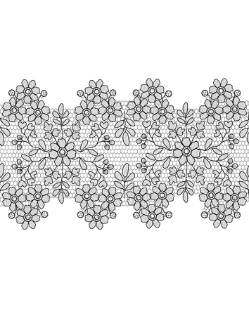 Black lace border with floral pattern on a white backgroundのイラスト素材