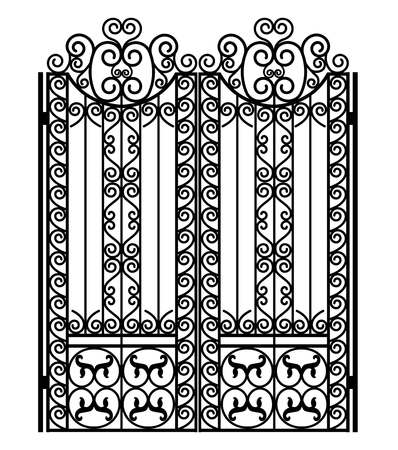 Black metal gate with forged ornaments on a white backgroundのイラスト素材