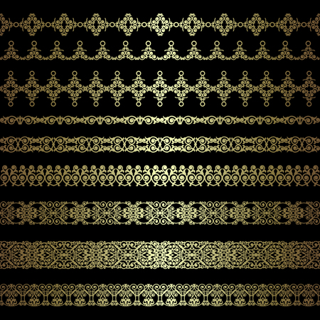 Set of gold borders on a black backgroundのイラスト素材