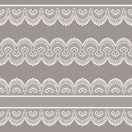 Set of white lace borders on a beige backgroundのイラスト素材