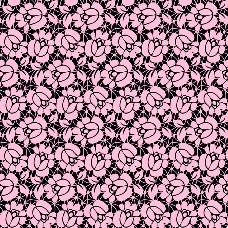 Seamless pink floral lace on a black backgroundのイラスト素材
