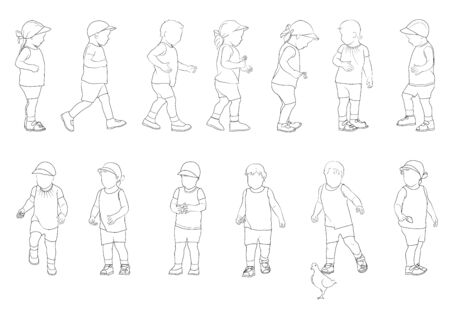 collection of drawings of young children standing and walkingのイラスト素材