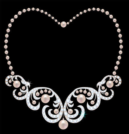 necklace with pearls and diamondsのイラスト素材