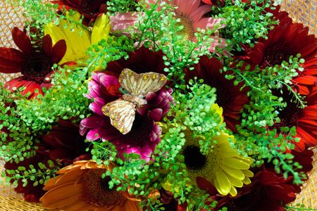bouquet of red and yellow gerberasの写真素材