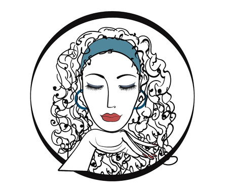 A girl with a blue headband and curlsのイラスト素材