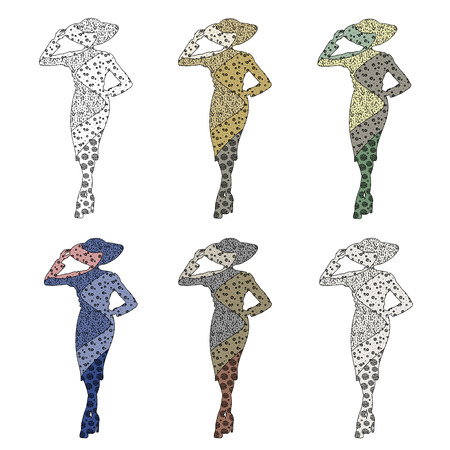Silhouette of girls with a patternのイラスト素材
