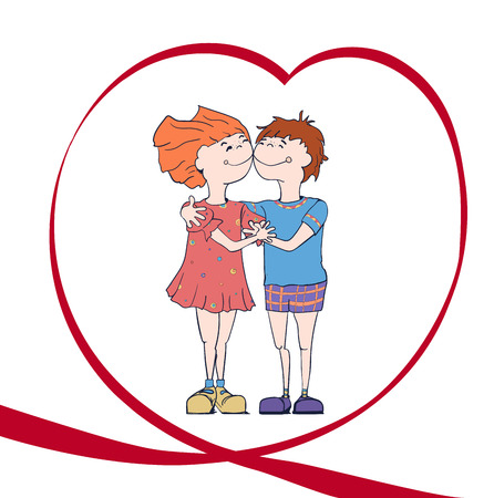 Illustration for Valentines day. Boy and girl hugging.のイラスト素材