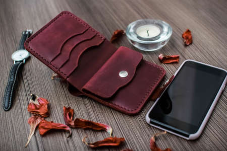 Leather men's and women's leather walletsの写真素材