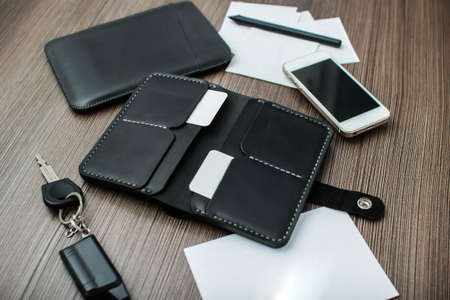 Leather men's and women's leather walletsの写真素材
