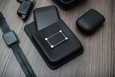 Leather men's and women's leather walletsの写真素材