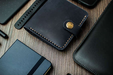 Leather men's and women's leather walletsの写真素材
