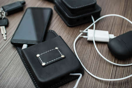 Leather men's and women's leather walletsの写真素材