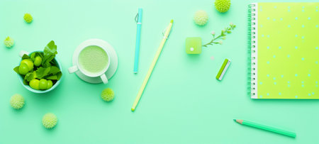 Knowledge Day, stationery on a green background, generative AIの素材