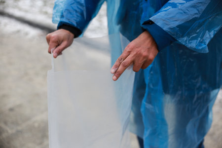 Raincoat, rain protection, outdoor shootingの写真素材