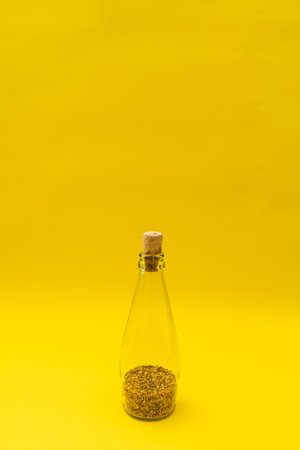 Useful buckwheat tea in a glass bottleの写真素材