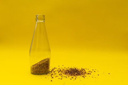 Useful buckwheat tea in a glass bottleの写真素材