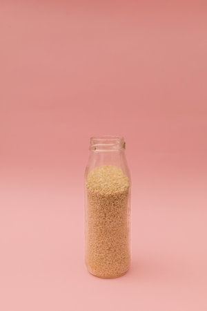 Lettuce leaves on a pink backgroundの写真素材