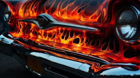 Airbrush painting of a car in the form of a fire, generative AIの素材