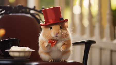 The hamster in the red hat, generative AIの素材