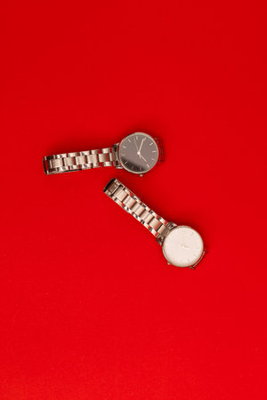 Wristwatch on red background, object photography for advertising