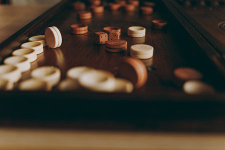 Handmade wooden backgammon for playing with natural woodの写真素材