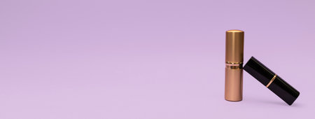 Cosmetics banner with women's lipstickの写真素材