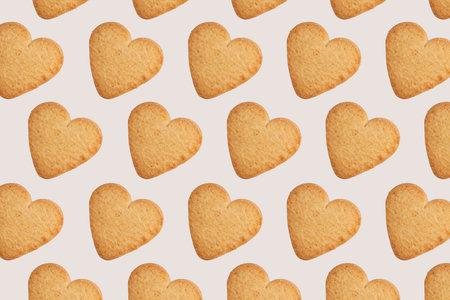Cookies in the shape of hearts on a white background, collageの写真素材
