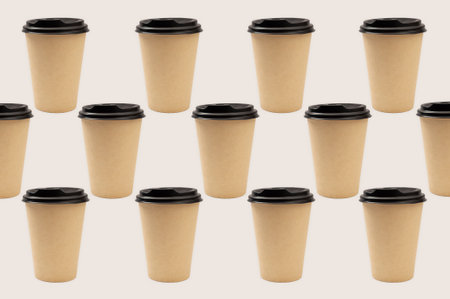 Paper cups on a white background, collageの写真素材