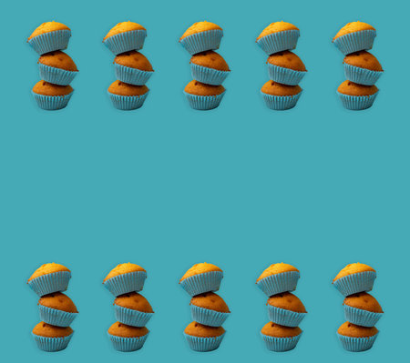 Cupcakes in blue packaging on a blue background, collage