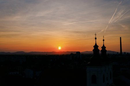 Sunset, near the top of the churchの写真素材
