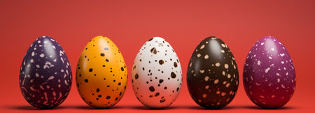 Banner with easter eggs on red background, generative AIの素材