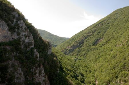 Mountain pass. Side of the mountain. Landscape of the green mountains (Apennines) in central Italy....