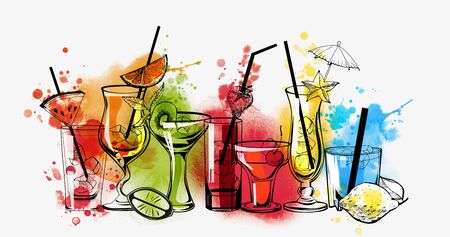Cocktails banner. Watercolor vector cocktails.のイラスト素材