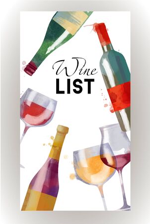 Wine list. Watercolor vector wine backgroundのイラスト素材