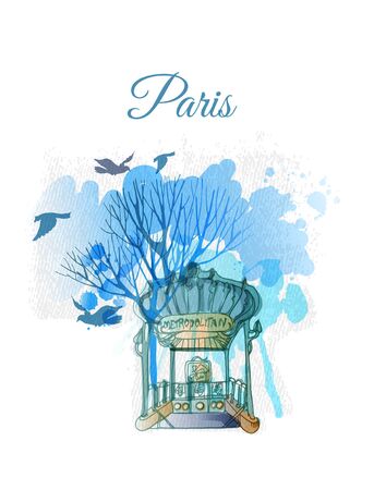 Watercolor vector illustration of Paris- Metroのイラスト素材