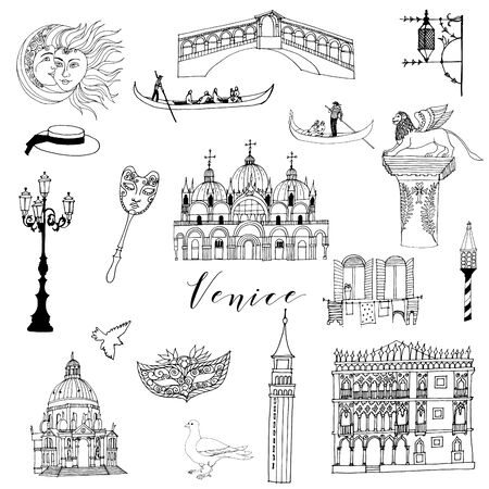 Venice Poster. Sketch and watercolor illustrationのイラスト素材