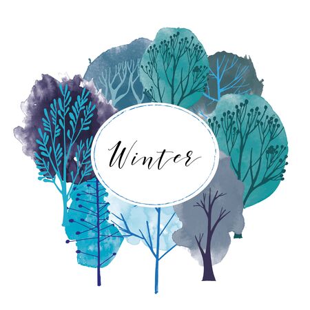 Watercolor vector winter tree collectionのイラスト素材
